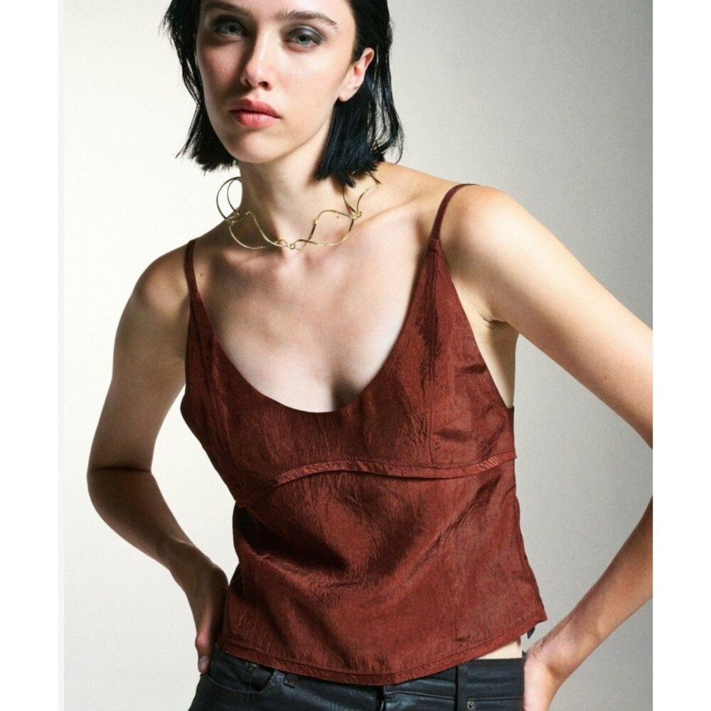 Massimo Dutti Dark Rust Cami Top Medium Empire Waist Spaghetti Straps Y2K 90's